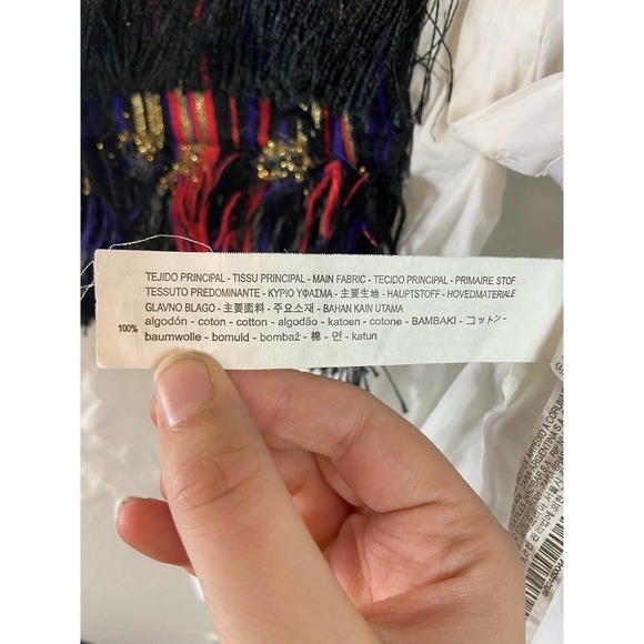 Zara asymmetric western ruffle long sleeve blouse with tassle detail size L - Picture 4 of 8